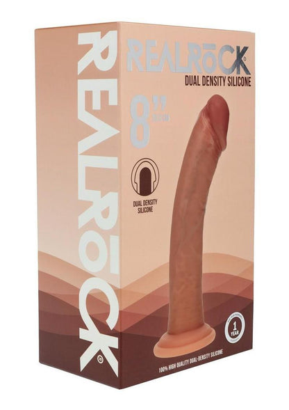 Realrock Dual Layered Silicone Curved Realistic Dildo with Suction Cup - Caramel - 8in
