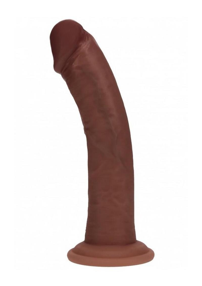 Realrock Dual Layered Silicone Curved Realistic Dildo with Suction Cup - Chocolate - 8in