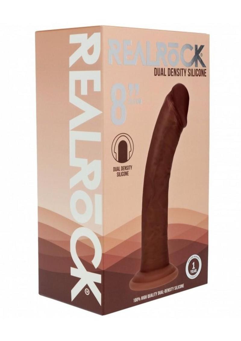 Realrock Dual Layered Silicone Curved Realistic Dildo with Suction Cup - Chocolate - 8in