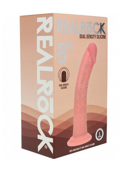 Realrock Dual Layered Silicone Curved Realistic Dildo with Suction Cup - Vanilla - 8in