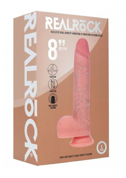 Realrock Dual Layered Silicone Realistic Vibrating Thrusting Dildo with Balls and Suction Cup - Vanilla - 9in