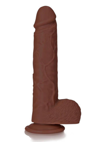 Realrock Realistic Skin Straight Realistic Dildo with Balls and Suction Cup - Chocolate - 9in