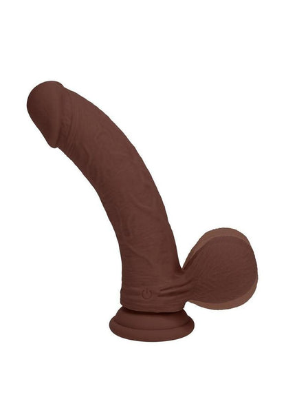 Realrock Rechargeable Silicone Dual Layered Vibrating Curved Dildo with Weighted Balls - Chocolate - 6in
