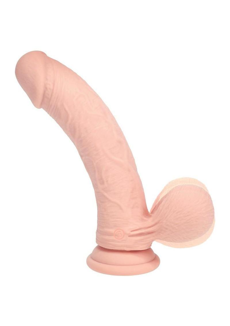 Realrock Rechargeable Silicone Dual Layered Vibrating Curved Dildo with Weighted Balls - Vanilla - 8in