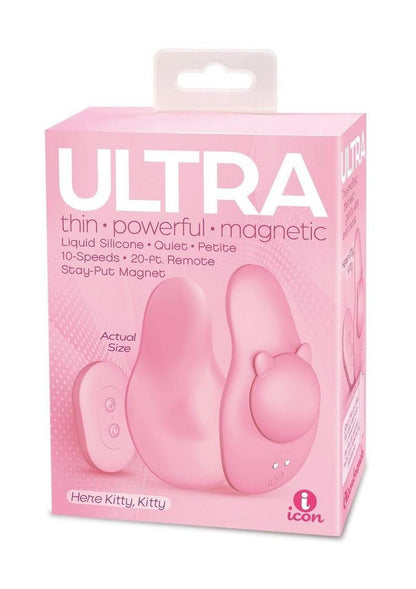 Ultra Here Kitty Kitty Rechargeable Silicone Panty Vibe with Remote Control - Pink