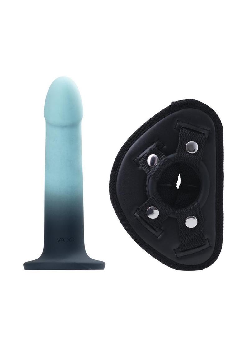 Vedo Duo Silicone Dildo with Harness - Blue/Turquoise