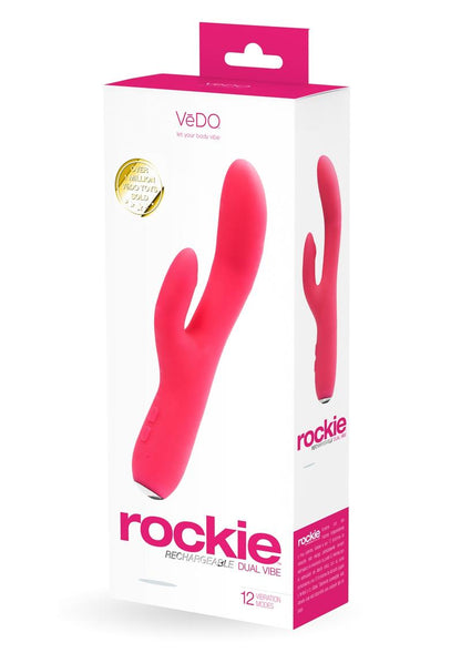 Vedo Rockie Rechargeable Silicone Rabbit Vibrator - Foxy - Pink