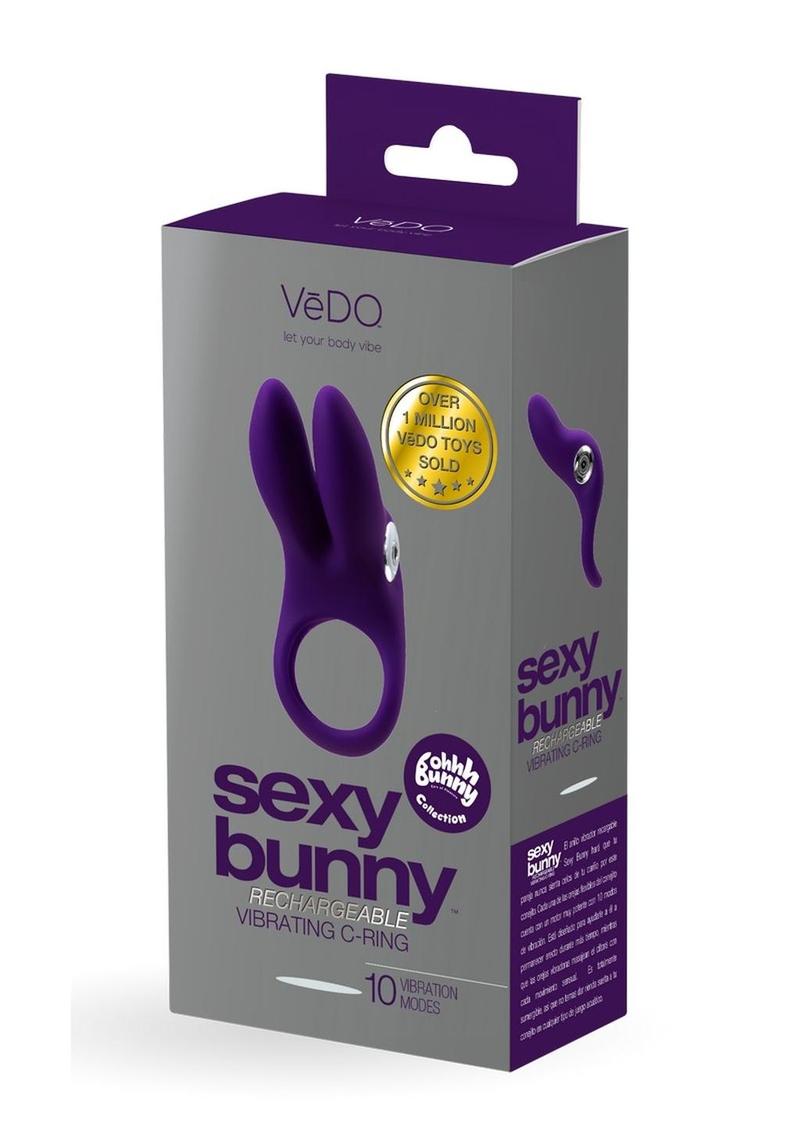 Vedo Sexy Bunny Rechargeable Silicone Couples Cock Ring - Deep Purple/Purple