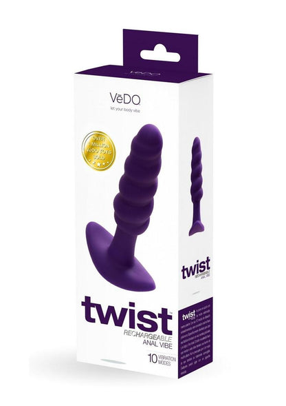 Vedo Twist Rechargeable Silicone Anal Plug - Perfectly - Purple