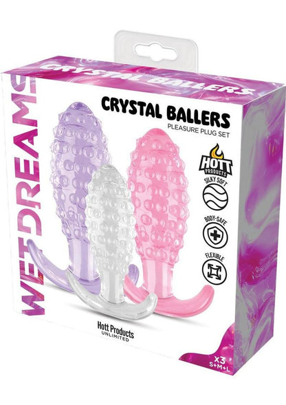 Wet Dreams Crystal Ballers Silicone Anal Plugs - Assorted Colors - 3 Piece