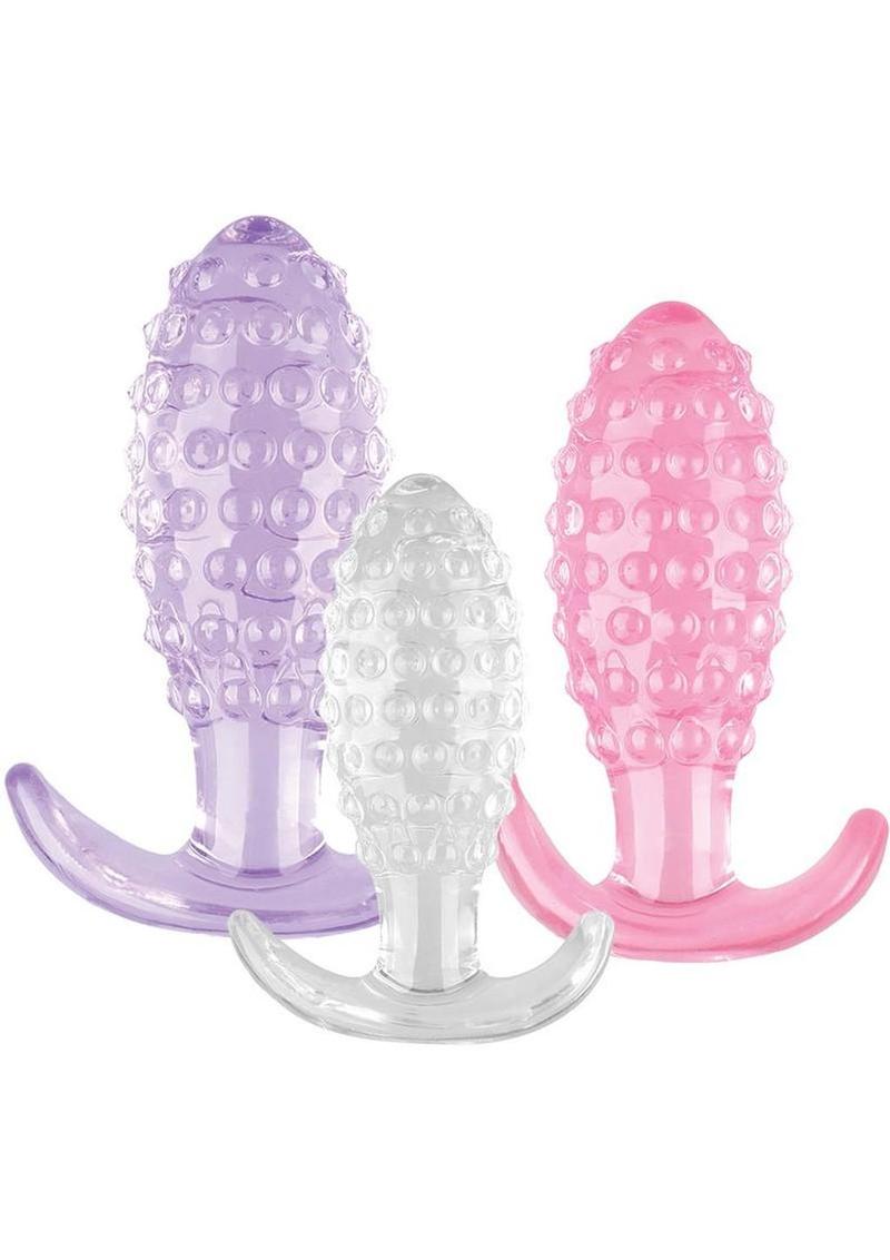 Wet Dreams Crystal Ballers Silicone Anal Plugs - Assorted Colors - 3 Piece
