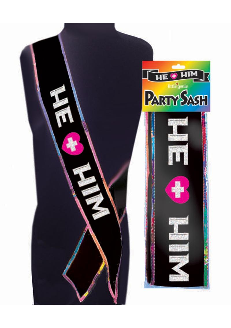 He + Him Party Sash - Black/White